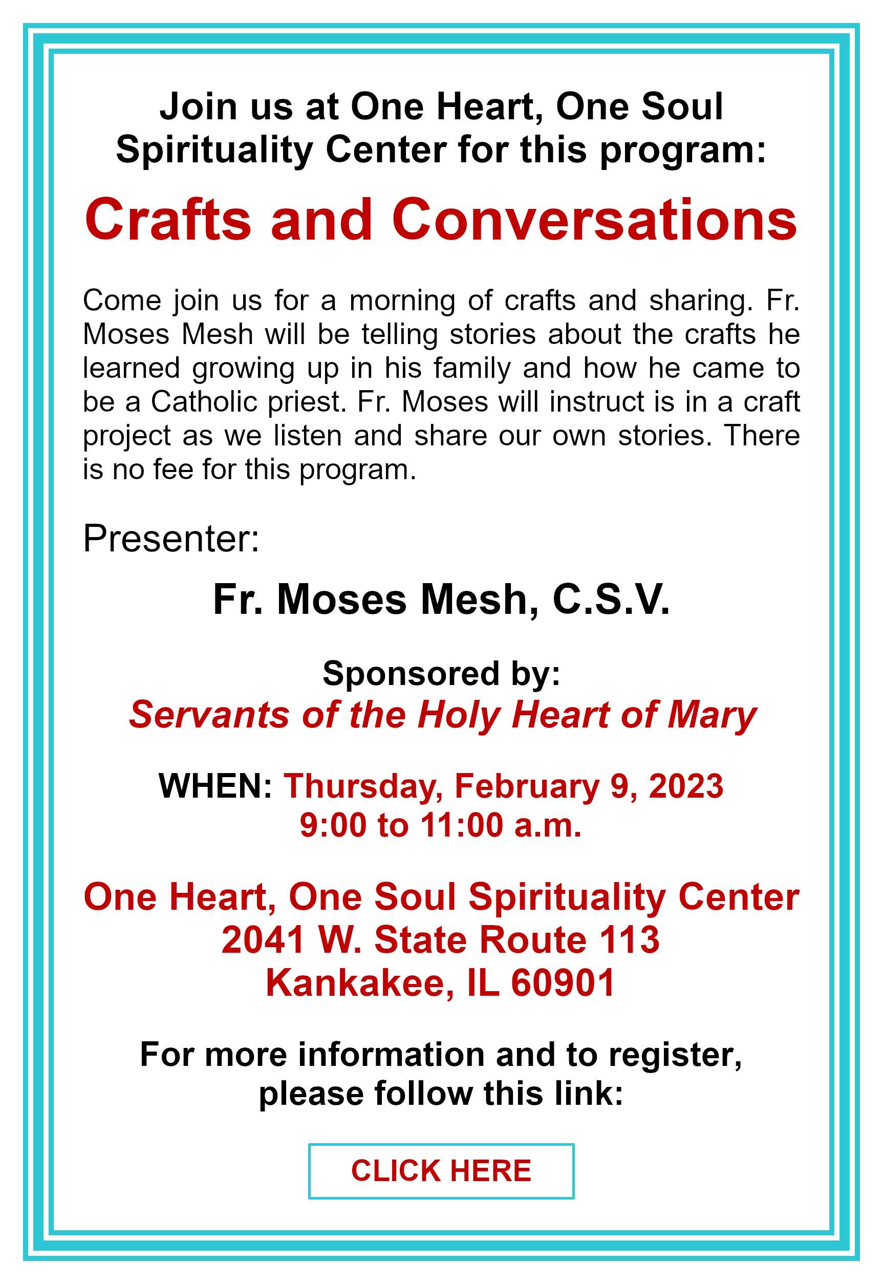 Crafts and Conversations: Click for more information
