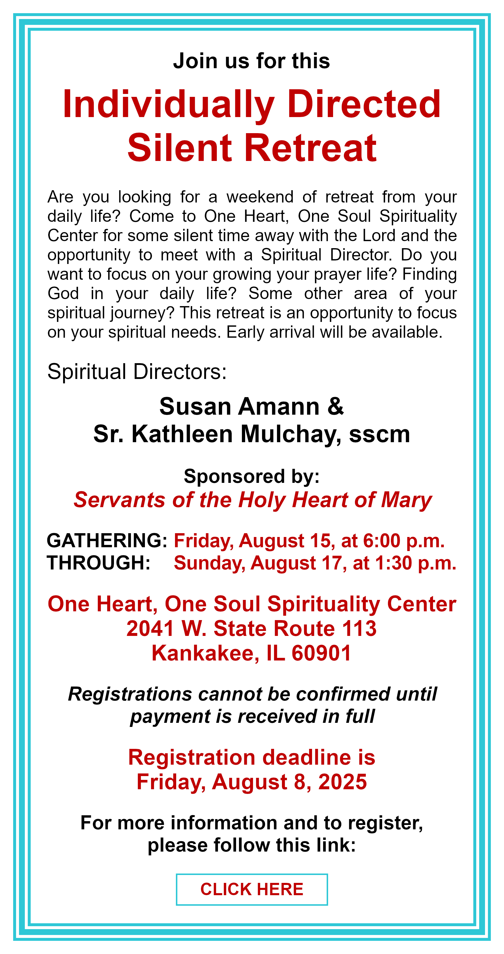 Weekend Silent Retreat: Click here for more information